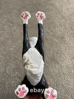 RARE 1995 Vintage Halloween Paper Mache Black Cat Pouncing Signed Jeanie Schiff