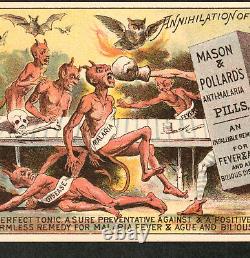 RARE 19th Century Malaria Demon Devil Cure boxing bottle Victorian Trade Card