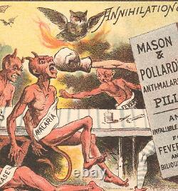 RARE 19th Century Malaria Demon Devil Cure boxing bottle Victorian Trade Card