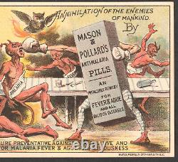 RARE 19th Century Malaria Demon Devil Cure boxing bottle Victorian Trade Card