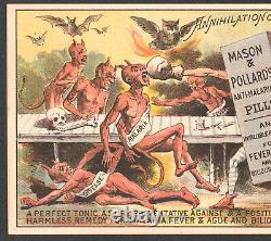 RARE 19th Century Malaria Demon Devil Cure boxing bottle Victorian Trade Card