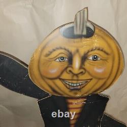 RARE 5ft Vintage Halloween Jack-O-Lantern Scarecrow Pumpkin Display /moving Arms