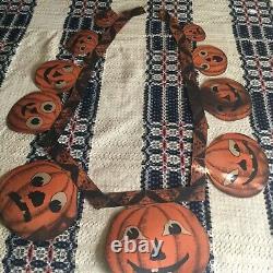 RARE! ANTIQUE 1930s Hanging PUMPKIN 62 Garland Double Sided Halloween