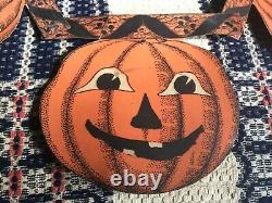 RARE! ANTIQUE 1930s Hanging PUMPKIN 62 Garland Double Sided Halloween