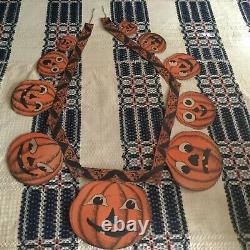 RARE! ANTIQUE 1930s Hanging PUMPKIN 62 Garland Double Sided Halloween