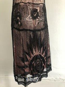 RARE Antique 1920s Devil Face Beaded Flapper Dress Tulle Net Demon Halloween VTG