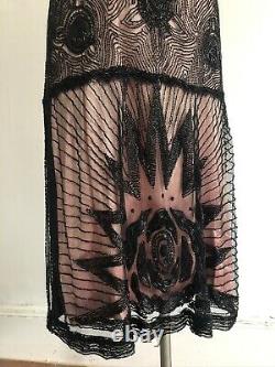 RARE Antique 1920s Devil Face Beaded Flapper Dress Tulle Net Demon Halloween VTG