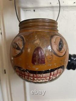 RARE Antique HALLOWEEN Glass PUMPKIN JOL (Jack-O-Lantern) CANDY CONTAINER