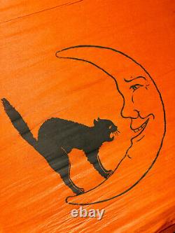RARE Antique Halloween Crepe Paper Banner Black Cat & Moon dennisons