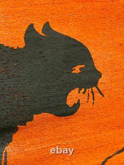 RARE Antique Halloween Crepe Paper Banner Black Cat & Moon dennisons