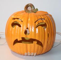 RARE Double-Sided Vintage 1985 Large Ceramic Jack-O'-Lantern Pumpkin Light