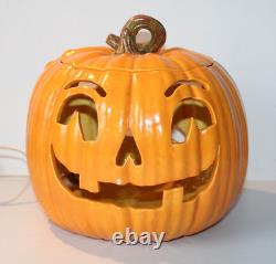 RARE Double-Sided Vintage 1985 Large Ceramic Jack-O'-Lantern Pumpkin Light