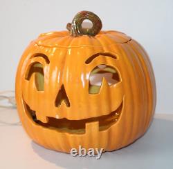 RARE Double-Sided Vintage 1985 Large Ceramic Jack-O'-Lantern Pumpkin Light