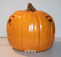 RARE Double-Sided Vintage 1985 Large Ceramic Jack-O'-Lantern Pumpkin Light