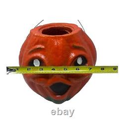 RARE Large Paper Mache Pumpkin Halloween 8 JOL with Face and Wire Handle