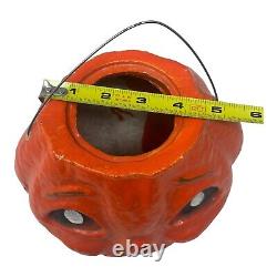 RARE Large Paper Mache Pumpkin Halloween 8 JOL with Face and Wire Handle