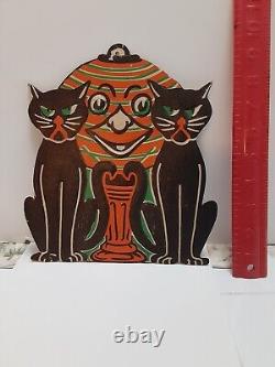 RARE Old Vintage Halloween Cardboard Diecut Die Cut Beistle Cats JOL 1930s-50s