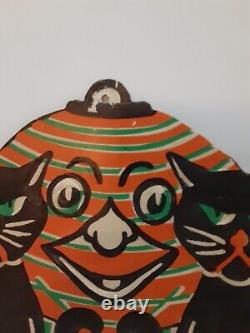 RARE Old Vintage Halloween Cardboard Diecut Die Cut Beistle Cats JOL 1930s-50s