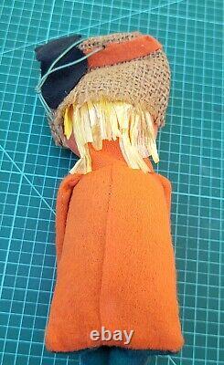 RARE Orange Pumpkin Knee Hugger Scarecrow w Owl Halloween Japan Pixie Sitter