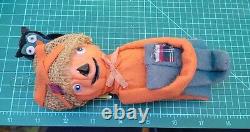 RARE Orange Pumpkin Knee Hugger Scarecrow w Owl Halloween Japan Pixie Sitter