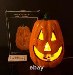 RARE VINTAGE Ceramic JACK O LANTERN HALLOWEEN LIGHT 9'' Lamp Electric TEETH