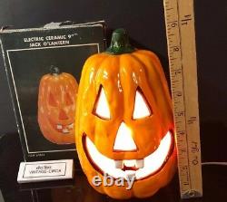 RARE VINTAGE Ceramic JACK O LANTERN HALLOWEEN LIGHT 9'' Lamp Electric TEETH