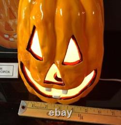 RARE VINTAGE Ceramic JACK O LANTERN HALLOWEEN LIGHT 9'' Lamp Electric TEETH