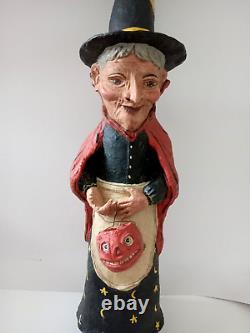 RARE VINTAGE FOLK ART POLIWOGGS PAPER MACHE HALLOWEEN LARGE WITCH WithJOL 18.5