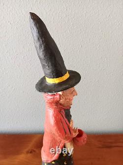 RARE VINTAGE FOLK ART POLIWOGGS PAPER MACHE HALLOWEEN LARGE WITCH WithJOL 18.5