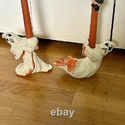 RARE VTG Fitz & Floyd Halloween Ghosts Scared of Spiders Candle Holders + Box