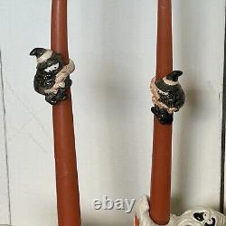 RARE VTG Fitz & Floyd Halloween Ghosts Scared of Spiders Candle Holders + Box