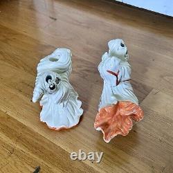 RARE VTG Fitz & Floyd Halloween Ghosts Scared of Spiders Candle Holders + Box