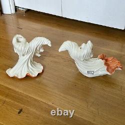 RARE VTG Fitz & Floyd Halloween Ghosts Scared of Spiders Candle Holders + Box