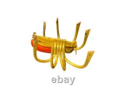 RARE Vintage 1930s Red & Brass Bakelite SPIDER Brooch Pin Halloween Goth Deco