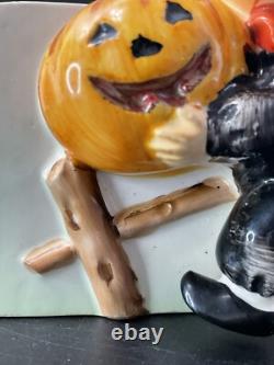 RARE Vintage 1960's Relpo Halloween Boy Mask Fence Pumpkin Planter Ceramic A1563