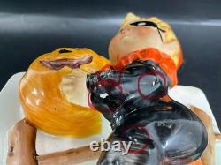 RARE Vintage 1960's Relpo Halloween Boy Mask Fence Pumpkin Planter Ceramic A1563