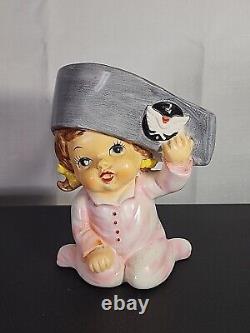 RARE Vintage 1960's Relpo Halloween Girl Pilot/ Pirate Hat Planter Porcelain 6