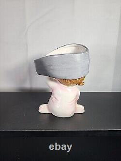 RARE Vintage 1960's Relpo Halloween Girl Pilot/ Pirate Hat Planter Porcelain 6