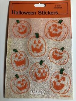 RARE Vintage 1986 Gibson Greetings Halloween Opal Glitter Pumpkin Stickers