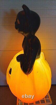 RARE Vintage 34 Carolina Enterprise Black Cat on Pumpkin Halloween Blow Mold