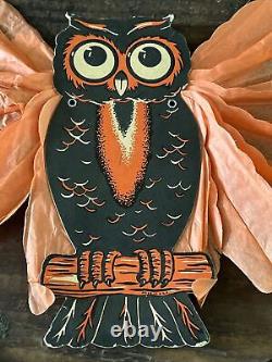 RARE Vintage 40s Halloween Owl Die Cut Crepe Paper Wings Beistle Wall Decor USA