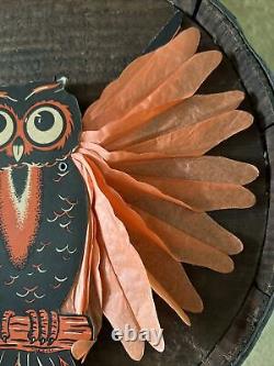 RARE Vintage 40s Halloween Owl Die Cut Crepe Paper Wings Beistle Wall Decor USA
