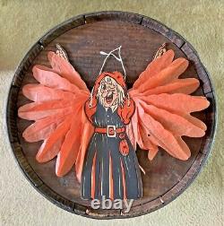RARE Vintage 40s Halloween Witch Die Cut Crepe Paper Wall Hang Beistle Decor USA