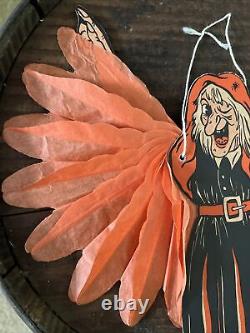 RARE Vintage 40s Halloween Witch Die Cut Crepe Paper Wall Hang Beistle Decor USA