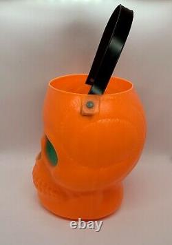 RARE Vintage AJ Renzi 8 Trick or Treat Skull Bucket Orange with Green Eyes