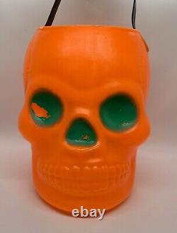 RARE Vintage AJ Renzi 8 Trick or Treat Skull Bucket Orange with Green Eyes