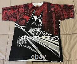 RARE Vintage Batman Shirt Adult XL Red Black 1992 DC Comics AOP Single Stitch