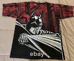 RARE Vintage Batman Shirt Adult XL Red Black 1992 DC Comics AOP Single Stitch