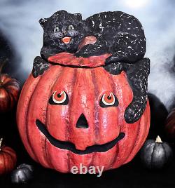 RARE Vintage Bethany Lowe Black Cat Jack O' Lantern Halloween Container