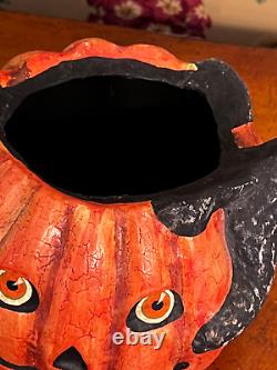RARE Vintage Bethany Lowe Black Cat Jack O' Lantern Halloween Container